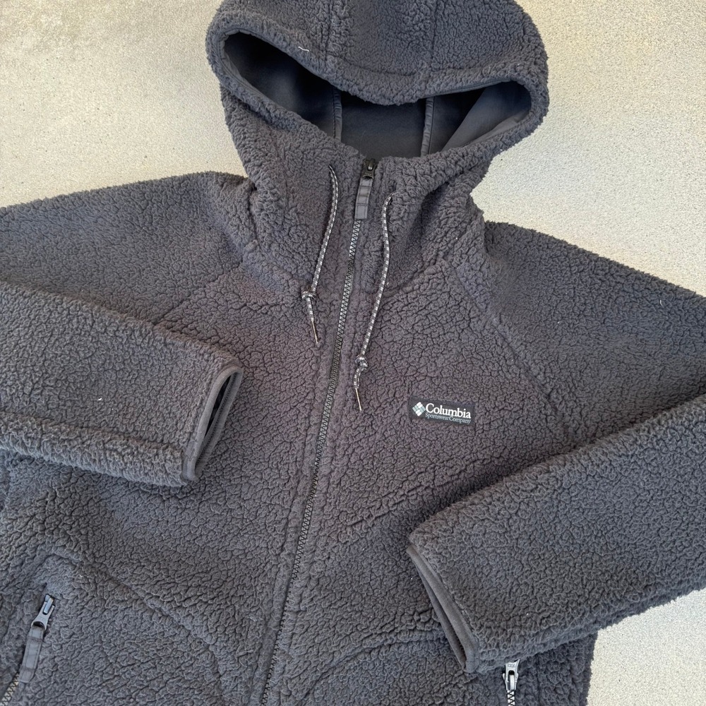 Columbia Panorama Long Jacket Sherpa Fleece Full Zip Hoodie Black Small